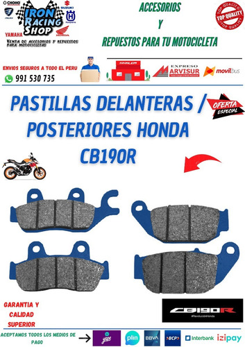 Imagen 1 de 2 de Pastillas De Freno Honda Cb190r | Delantero Y Posterior 2021