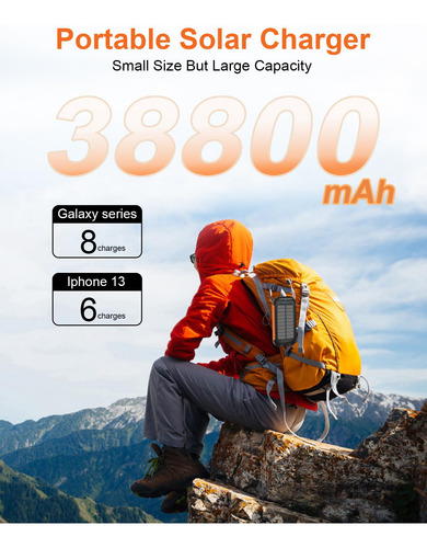 Banco De Energía Solar Yelomin 38800 Mah Con 2 Linternas Led