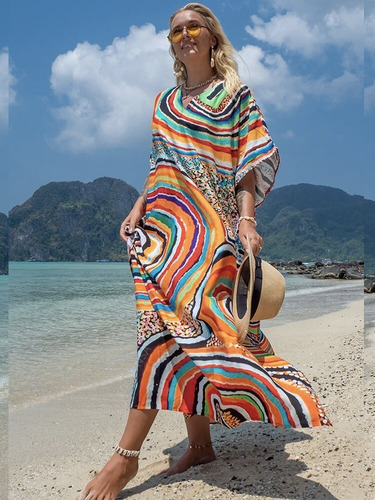 Pareo Largo Salida De Playa Caftán Vestido Mujer Bohemio