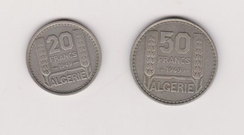 Lote 2 Moneda Argelia 20+50 Francos Año 1949 Excelente
