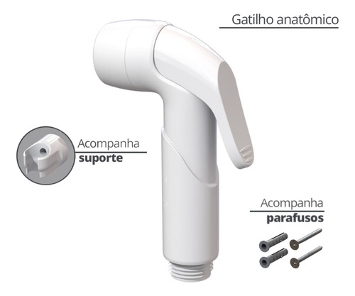 Kit Ducha Higiênica Com Suporte Branco Acabamento Brilhante Durín