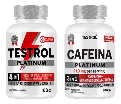 Combo Testrol Platinum 4en1 + Cafeína Platinum / 90 Caps C/u