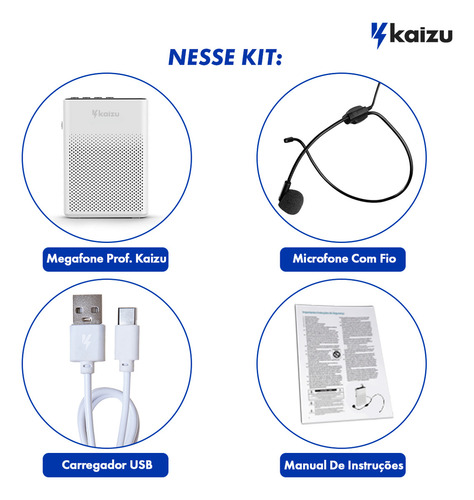 Kit Aparelho Amplificador Professor Voz Alta Megafone Potente Sala De Aula Palestra Bivolt Kaizu