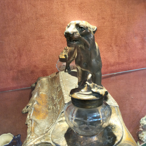 Escribania Antigua Artnouveau Figura Tigre Tintero Estatuill (Usado)