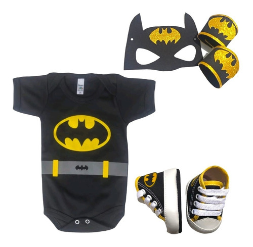 Kit 4 Pçs Fantasia Body + Tênis + Máscara + Bracelete Batman