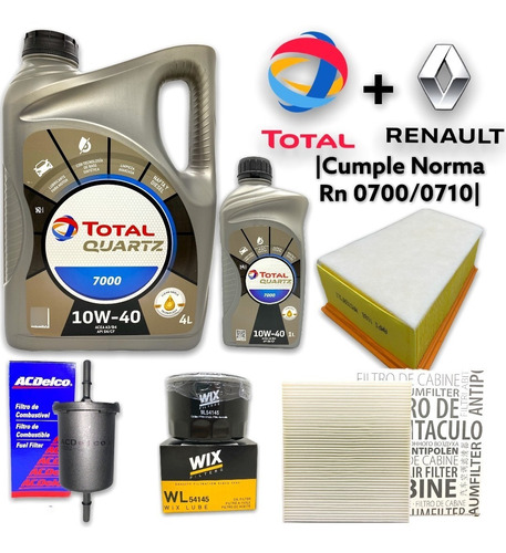 Kit 4 Filtros + 5 Aceite Total Renault Sandero Logan 1.6 K4m