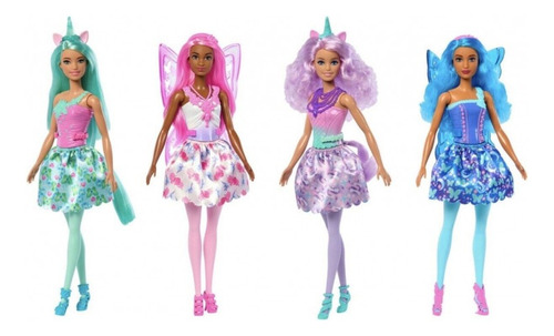 Juguete De 4 Muñecas Barbie Cabello Colorido De Unicornio 