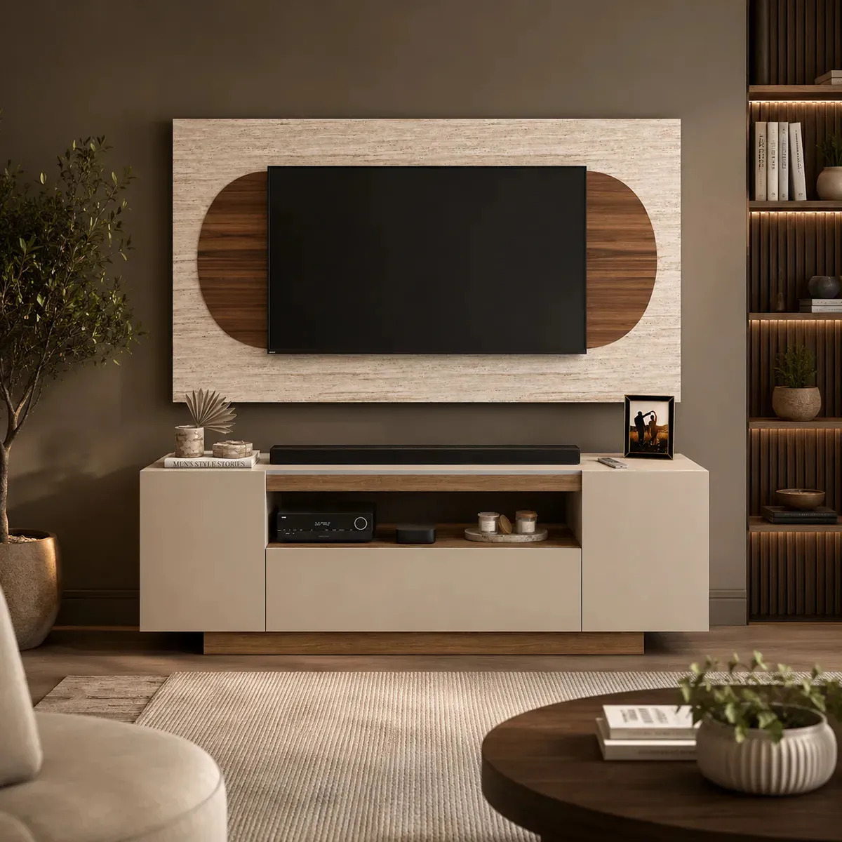 Rack Painel Para Tv Grande Home Theater Sala Moderna Mdf Rack Off E Painel Cápsula