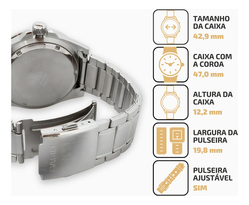 Relógio Casio Duro Masculino Analógico Fundo Cinza 200m Aço Prateado Prateado Cinza