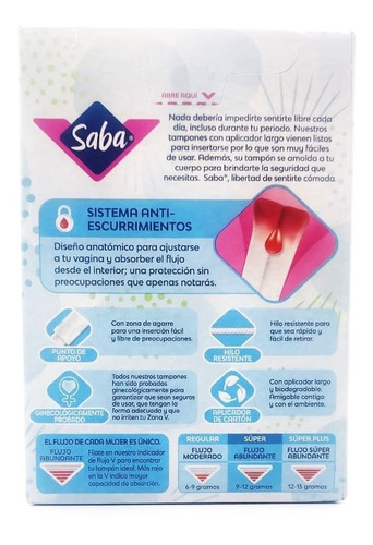 Tampones Saba Largo Súper Con Aplicador De Cartón 10 Pz