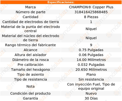 Set 8 Bujías Encendido Cobre Lagonda V8 5.3l 77/81 Champion