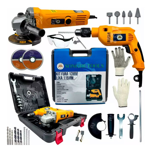 Kit Furadeira Impacto 800w + Esmerilhadeira 1000w 25 Peças
