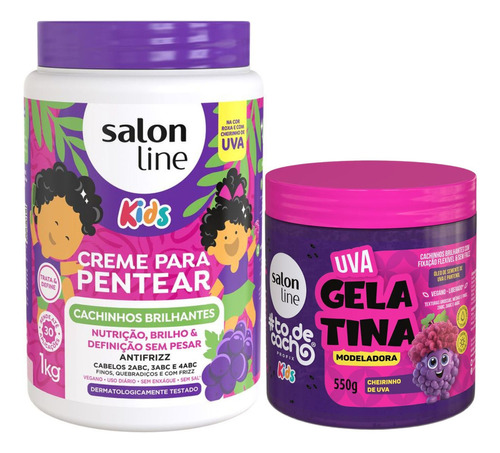 Creme Para Pentear + Gelatina Modeladora Salon Line Kids Uva