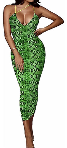 En Stock Abfa Shop Vestido Maxi Serpiente Escote Verde