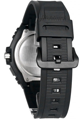 Reloj Casio Analogo Con Luz De Hombre Iluminator MWA-100h-2av Fondo Azul Marino Bisel Color Plateado Malla Color Negra 100 Metros