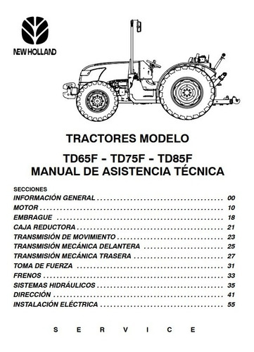 Manual Taller Servicio Tractores New Holland Td65f/75f/85f