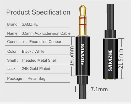 Imagen 2 de 6 de Alargue Cable Mini Plug 3.5mm Trs Extension 2m Sin Microfono