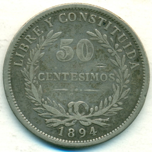 Uruguay Moneda De Plata 50 Centésimos 1894 Km#16 Mb