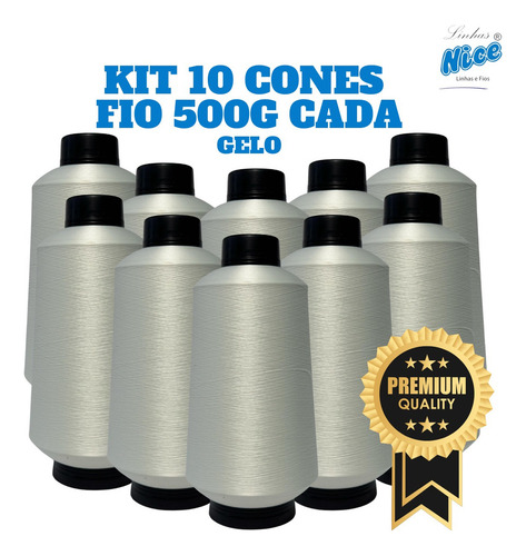 Kit Fio Overloque 500g - 10 Cones Colorido Cor Gelo