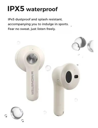 Audífonos Tws Monster N-lite 207 Bluetooth 5.4 Crema