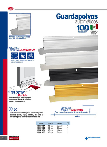 Guardapolvo Automático Color Aluminio 100 Cm Lock Lgpa100a