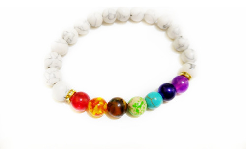 Pulsera 7 Chakras Howlita Ajustable Zen Protección Yoga Diámetro 9 Cm