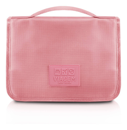 Necessaire Viagem Gancho Divisória Organizador Mala Pendurar Cor Rosa