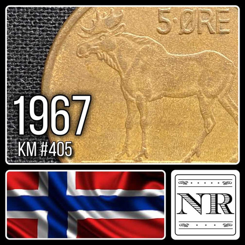 Noruega - 5 Ore - Año 1967 - Km #405 - Olav V - Alce