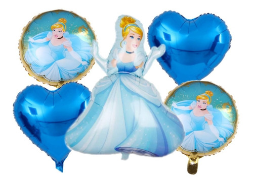 Set Globos Metalizados Cenicienta + Esféricos+ Estrellas 5pz