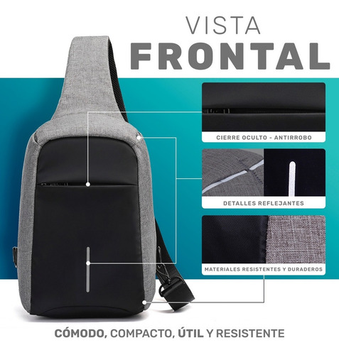 Bandolera Bolso Para Hombre Informal Con Carga Usb Color Gris