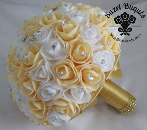 Buquê / Bouquet De Noiva Casamentos - Eva - Dourado E Branco | Parcelamento  sem juros