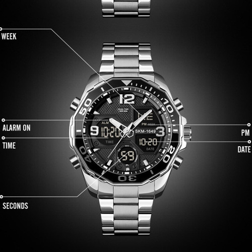 Reloj Analógico Con Calendario Electrónico De Lujo Skmei Man Color De La Correa Plateado