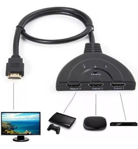 Hub Hdmi Switch 3x1 Adaptador Cabo 3 Entradas E 1 Saída