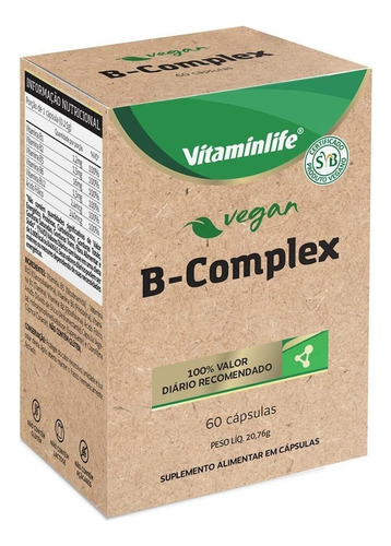 B-complex Vitamina Complexo B Vegan 60 Cápsulas Vitaminlife Sabor Natural