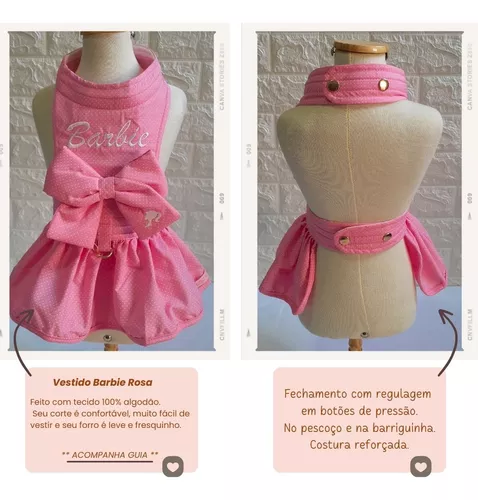 Roupa Roupinha Pet Para Cachorro Vestido Barbie Com Guia