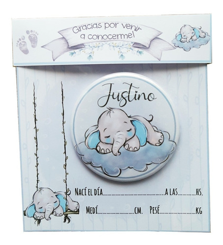 Souvenirs Elefante Varón Nacimiento Baby Shower X 10