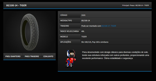 Pneu Traseiro 80/100-14 Technic Tiger 49l C/c Envio Imediato