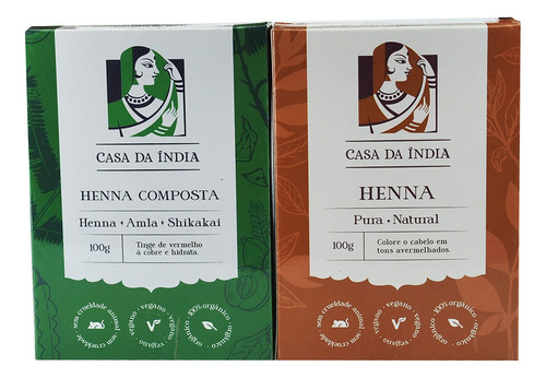 Kit Henna Indiana 100% Pura E Henna Composta Herbal