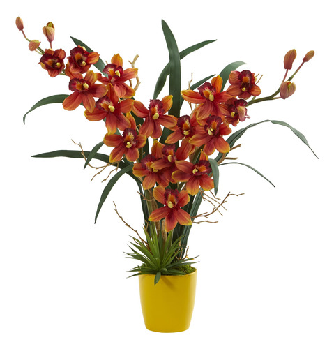 Orquídea Cymbidium Planta Artificial Borgoña