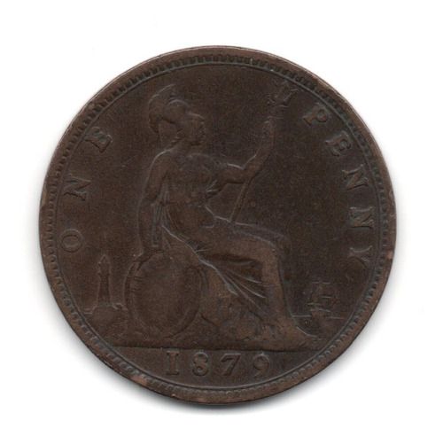 Inglaterra Gran Bretaña Moneda 1 Penny Año 1879 Km#755
