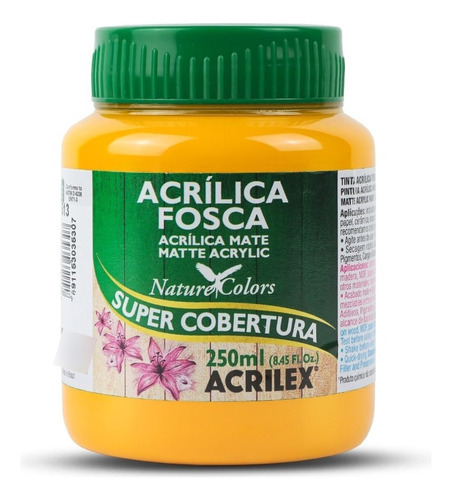 Tinta Acrílica Fosca Artesanato Acrilex 250ml Ótima Cobertur Cor Amarelo Cádmo