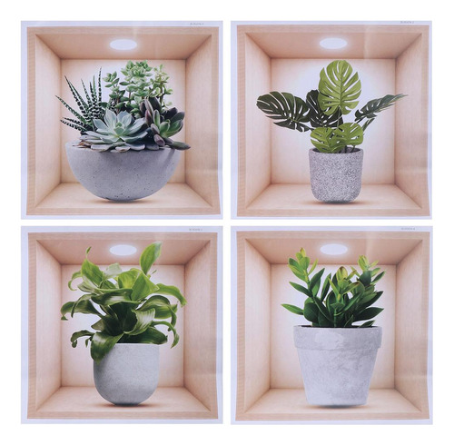 4 Pegatinas De Pared Con Plantas En 3d, 11,8 X 11,8