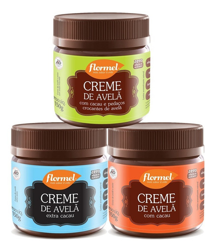 3x Creme De Avelã Zero Açúcar Flormel
