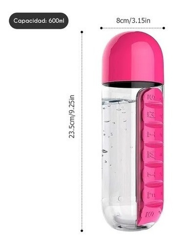 Imagen 4 de 7 de Botella Shaker Cilindro Agua Organizador Vitaminas Pastillas
