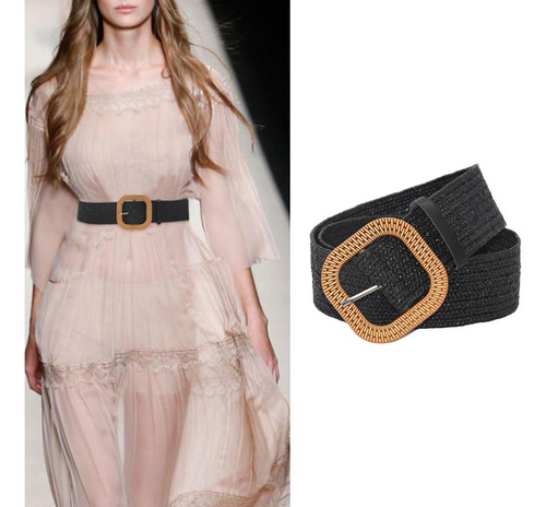 Estilo Retro Bohemio Tejido Paja Elástico Cintura