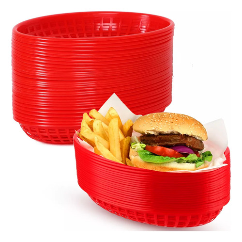 Canasta Comida Rápida 23 X 14 Cm Hamburguesas Alitas 20 Pzas
