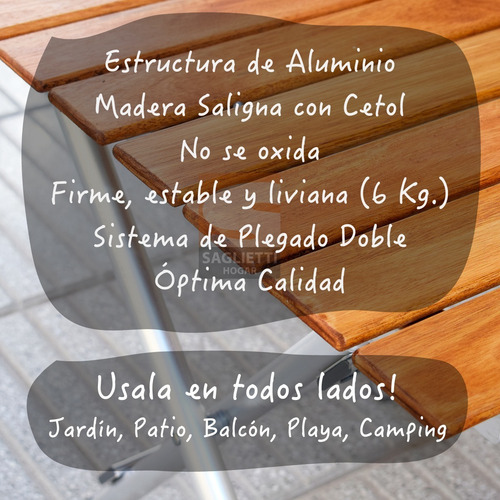 Mesa Plegable Aluminio Madera 84x75 Balcon Jardin Camping