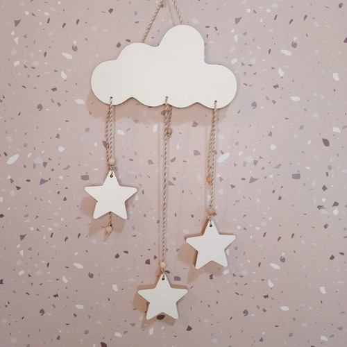 Imagen 2 de 2 de Colgantes Kit Deco De Madera Movil Nube Con Estrellas