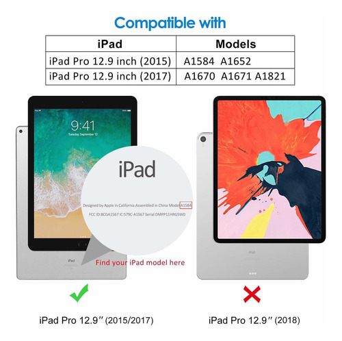 JETech Funda para iPad Pro de 12.9 pulgadas (1ª y 2ª generación, modelos 2015 y 2017), encendido y apagado automático, azul marino