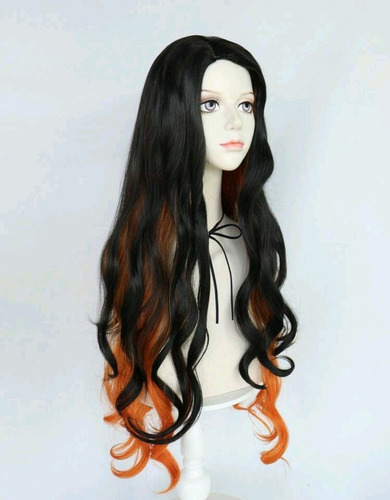 Peluca De Nezuko Kamado Semi Natural - Cosplay Demon Slayer